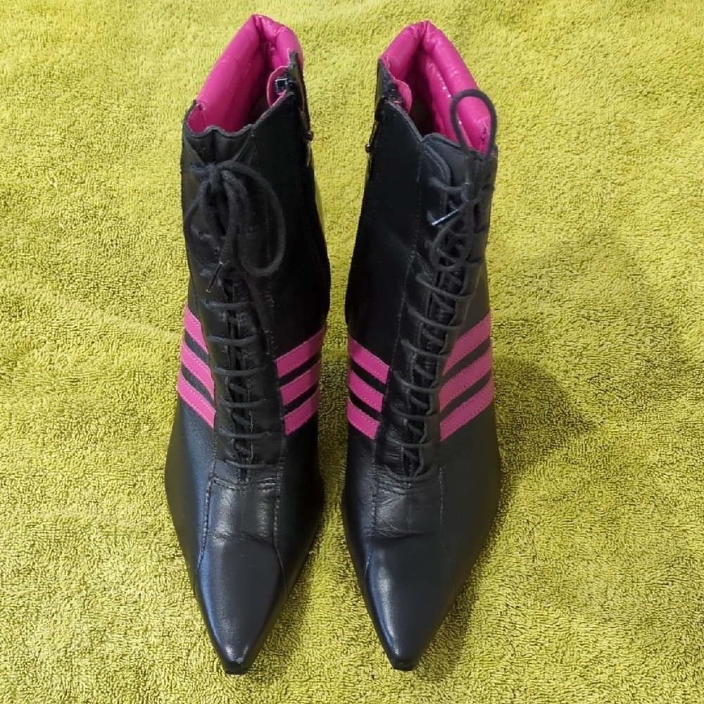 Tanara Stylish Black and Pink Lace-Up Ankle Boots